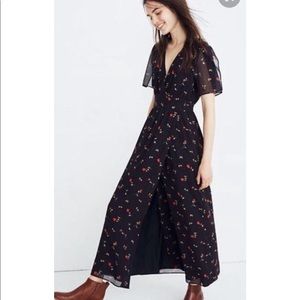 Madewell tulip-sleeve floral V-neck dress